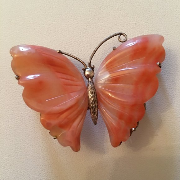 Jewelry - Host Pick! Peach Color Butterfly Brooch W/ Sterling Silver